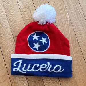 Lucero Red and Blue Winter Hat Pom Beanie